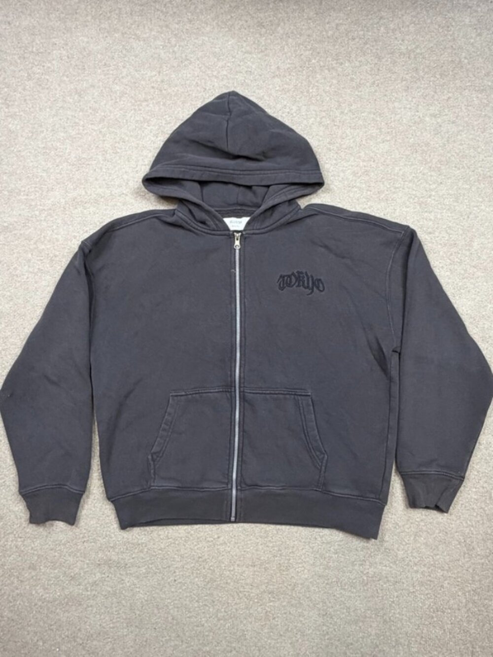 Hollister Tokyo Boxy Fit Hoodie Mens Size M Black Full Zip Gothic